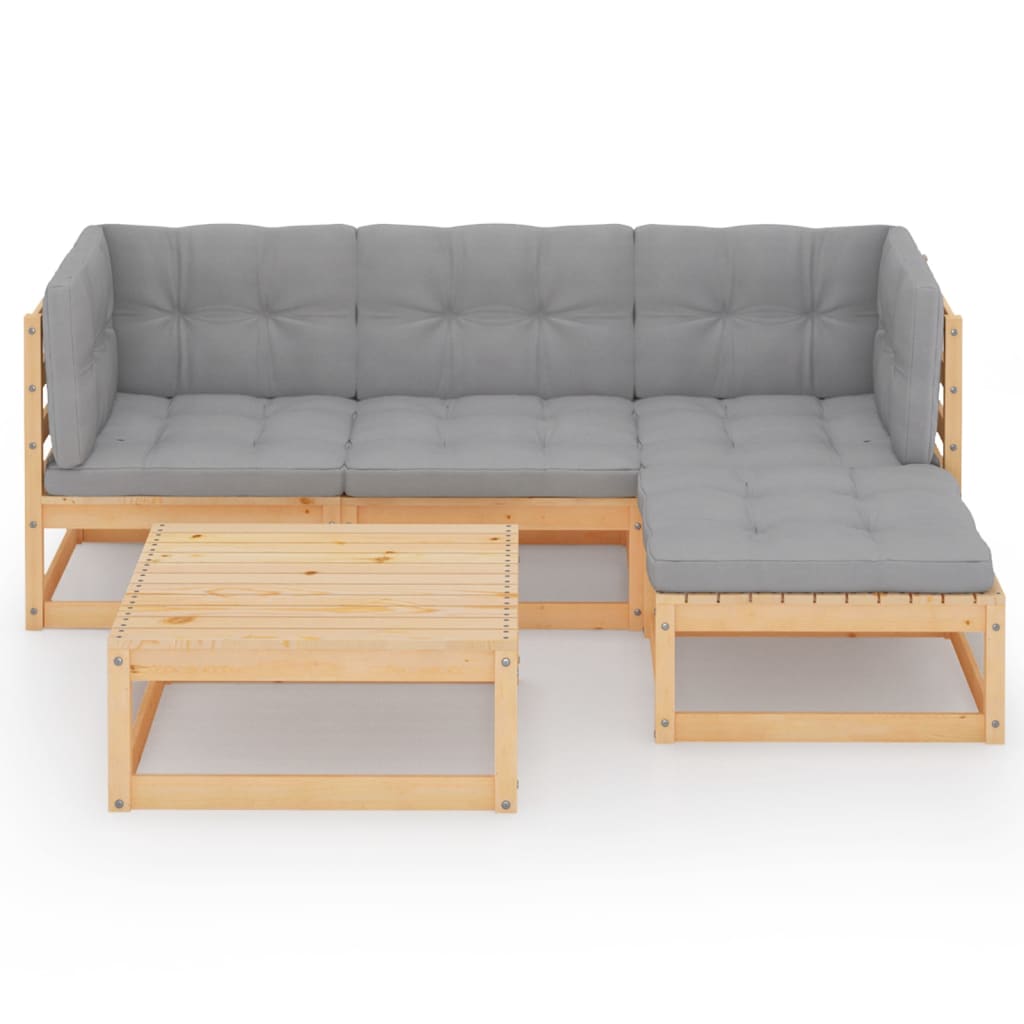 vidaXL 5-cz. zestaw wypoczynkowy do ogrodu, z poduszkami, lita sosna