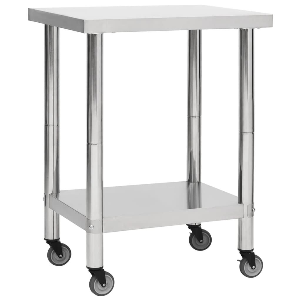 vidaXL Kuchenny stół roboczy na kółkach, 80x30x85 cm, stal nierdzewna