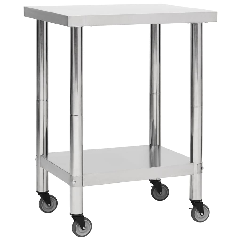 vidaXL Kuchenny stół roboczy na kółkach, 80x45x85 cm, stal nierdzewna