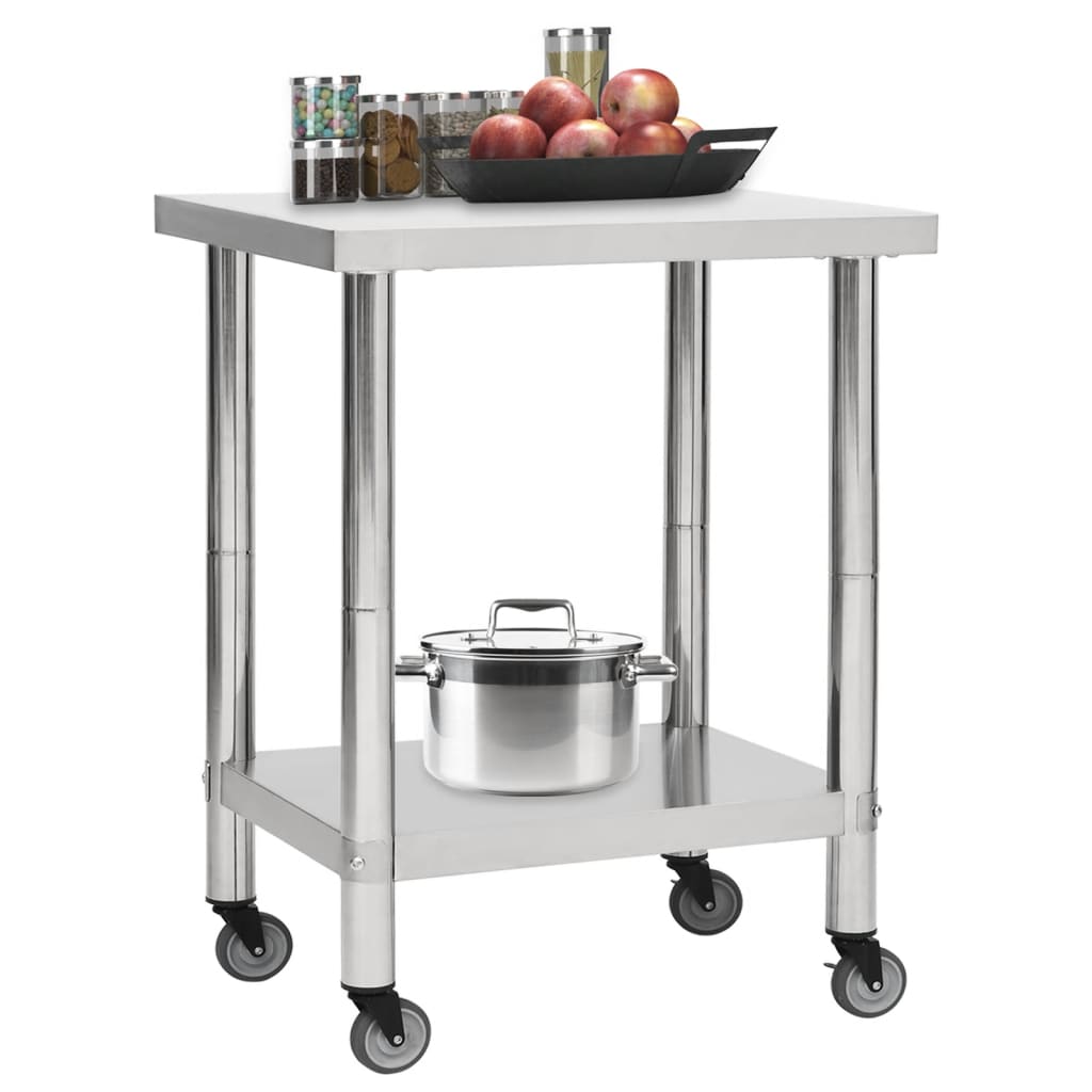 vidaXL Kuchenny stół roboczy na kółkach, 80x45x85 cm, stal nierdzewna