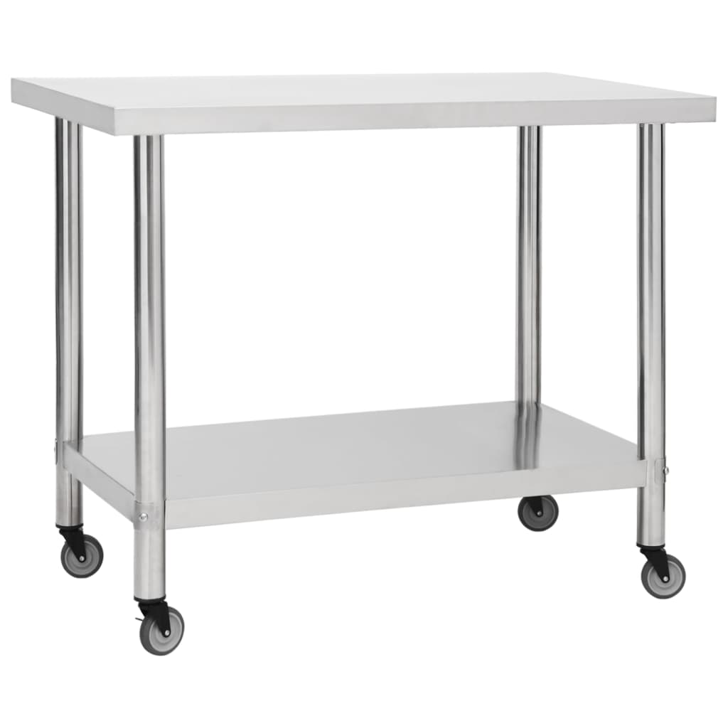 vidaXL Kuchenny stół roboczy na kółkach, 100x30x85 cm, stal nierdzewna