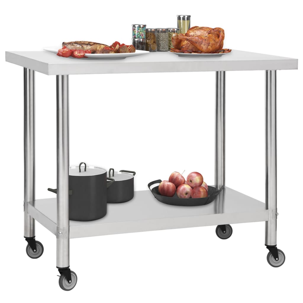 vidaXL Kuchenny stół roboczy na kółkach, 100x30x85 cm, stal nierdzewna