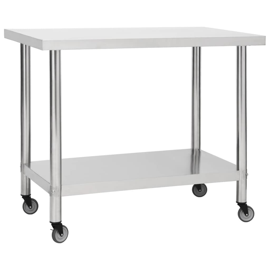 vidaXL Kuchenny stół roboczy na kółkach, 100x45x85 cm, stal nierdzewna