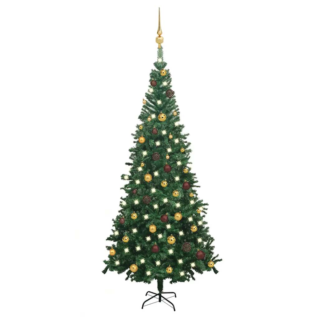 vidaXL Sztuczna choinka z lampkami i bombkami, L, 240 cm, zielona