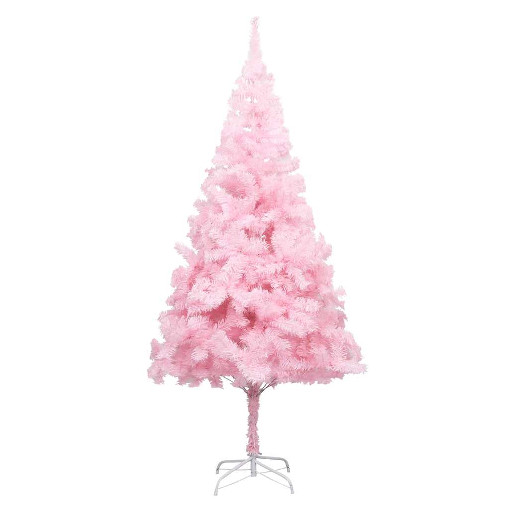 vidaXL Sztuczna choinka z lampkami i bombkami, różowa, 210 cm, PVC