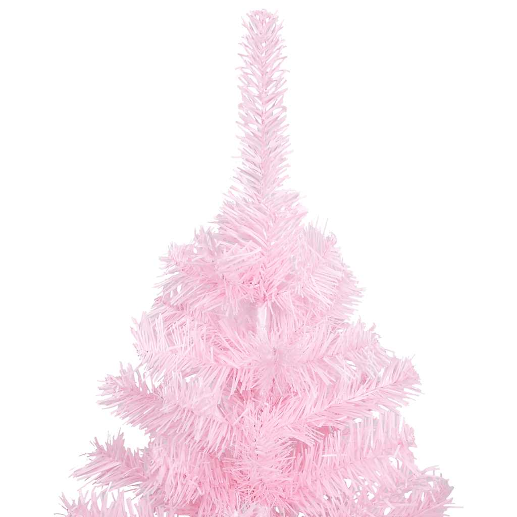 vidaXL Sztuczna choinka z lampkami i bombkami, różowa, 120 cm, PVC