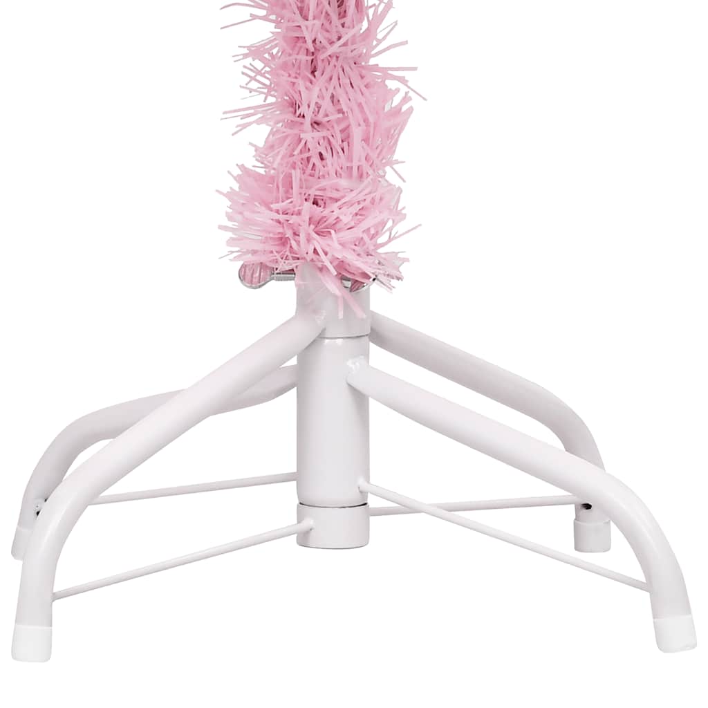 vidaXL Sztuczna choinka z lampkami i bombkami, różowa, 120 cm, PVC