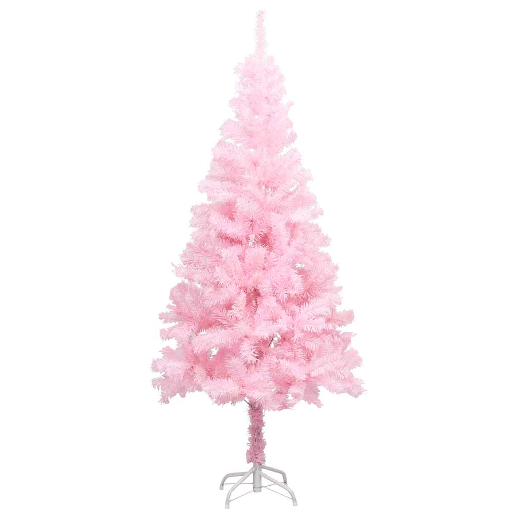 vidaXL Sztuczna choinka z lampkami i bombkami, różowa, 150 cm, PVC