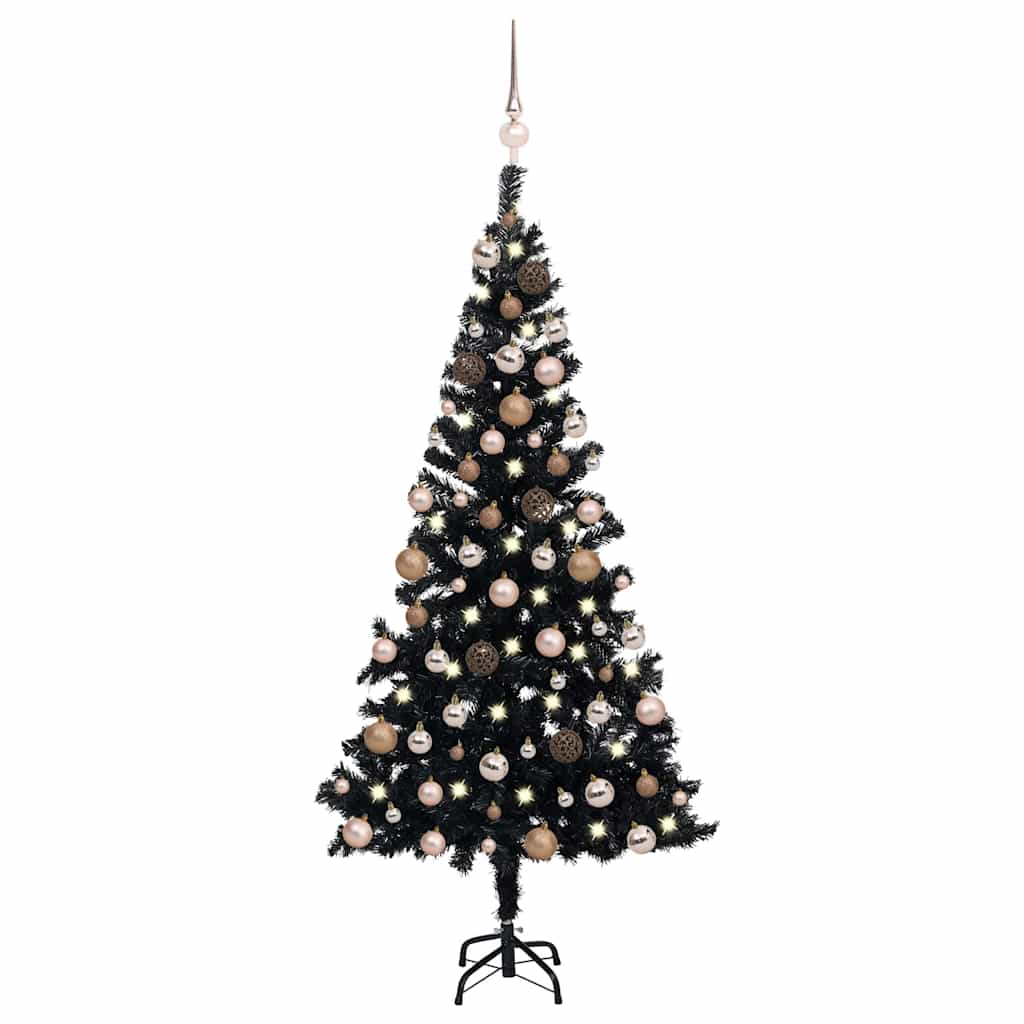 vidaXL Sztuczna choinka z lampkami i bombkami, czarna, 120 cm, PVC