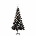 vidaXL Sztuczna choinka z lampkami i bombkami, czarna, 120 cm, PVC