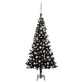 vidaXL Sztuczna choinka z lampkami i bombkami, czarna, 150 cm, PVC