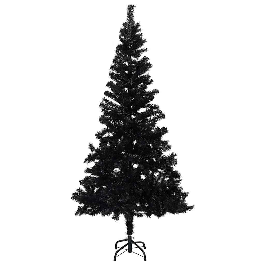vidaXL Sztuczna choinka z lampkami i bombkami, czarna, 150 cm, PVC