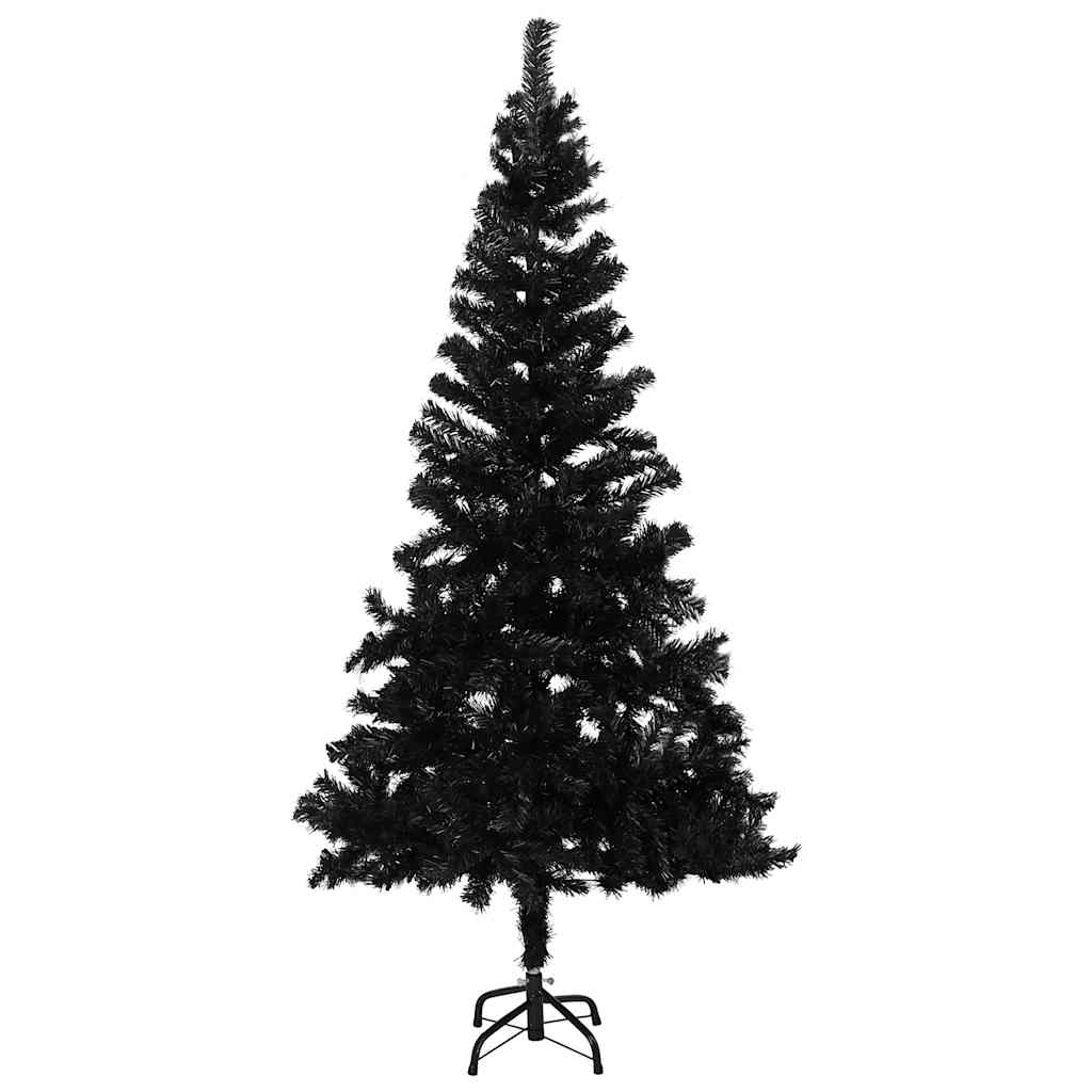 vidaXL Sztuczna choinka z lampkami i bombkami, czarna, 180 cm, PVC
