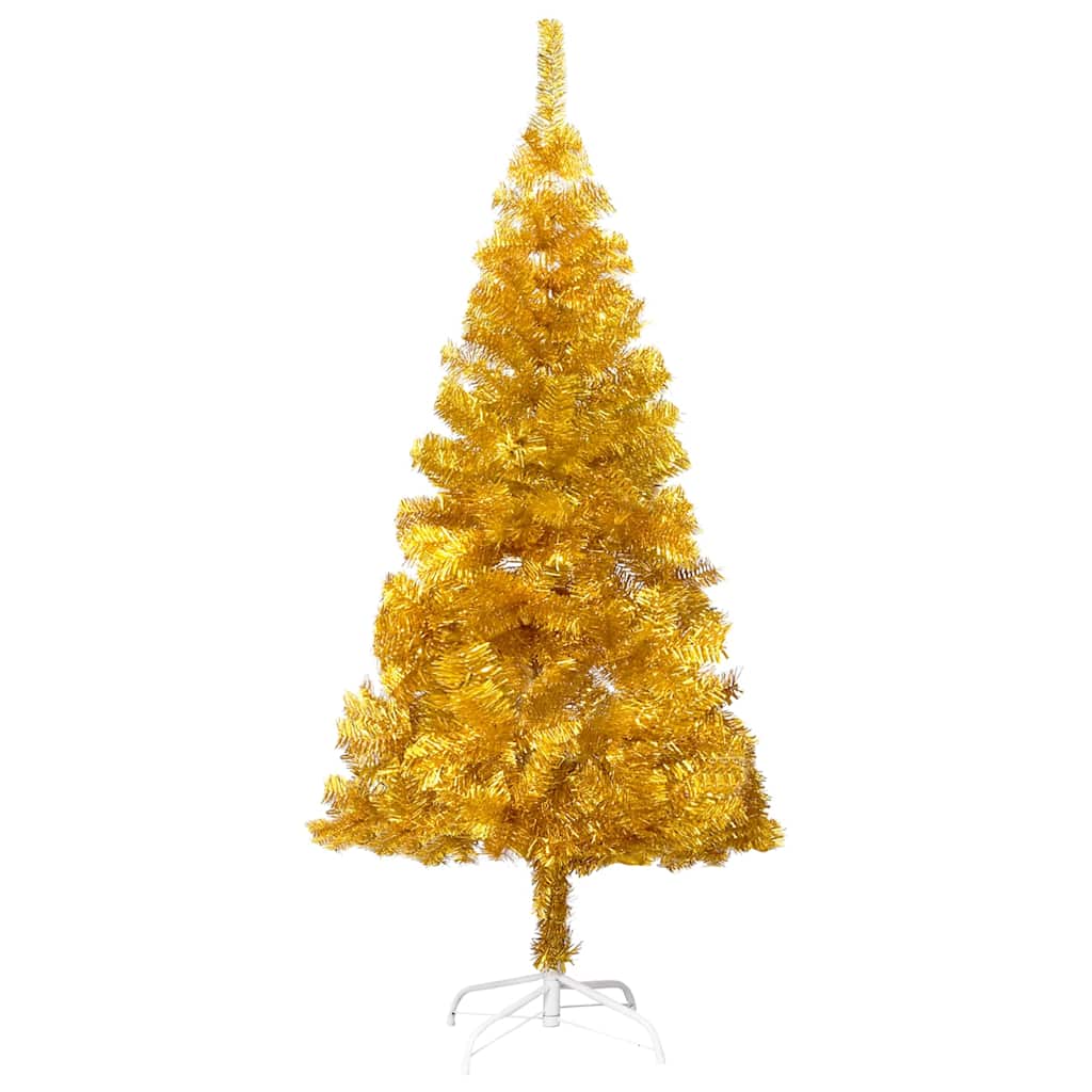 vidaXL Sztuczna choinka z lampkami i bombkami, złota, 120 cm, PET