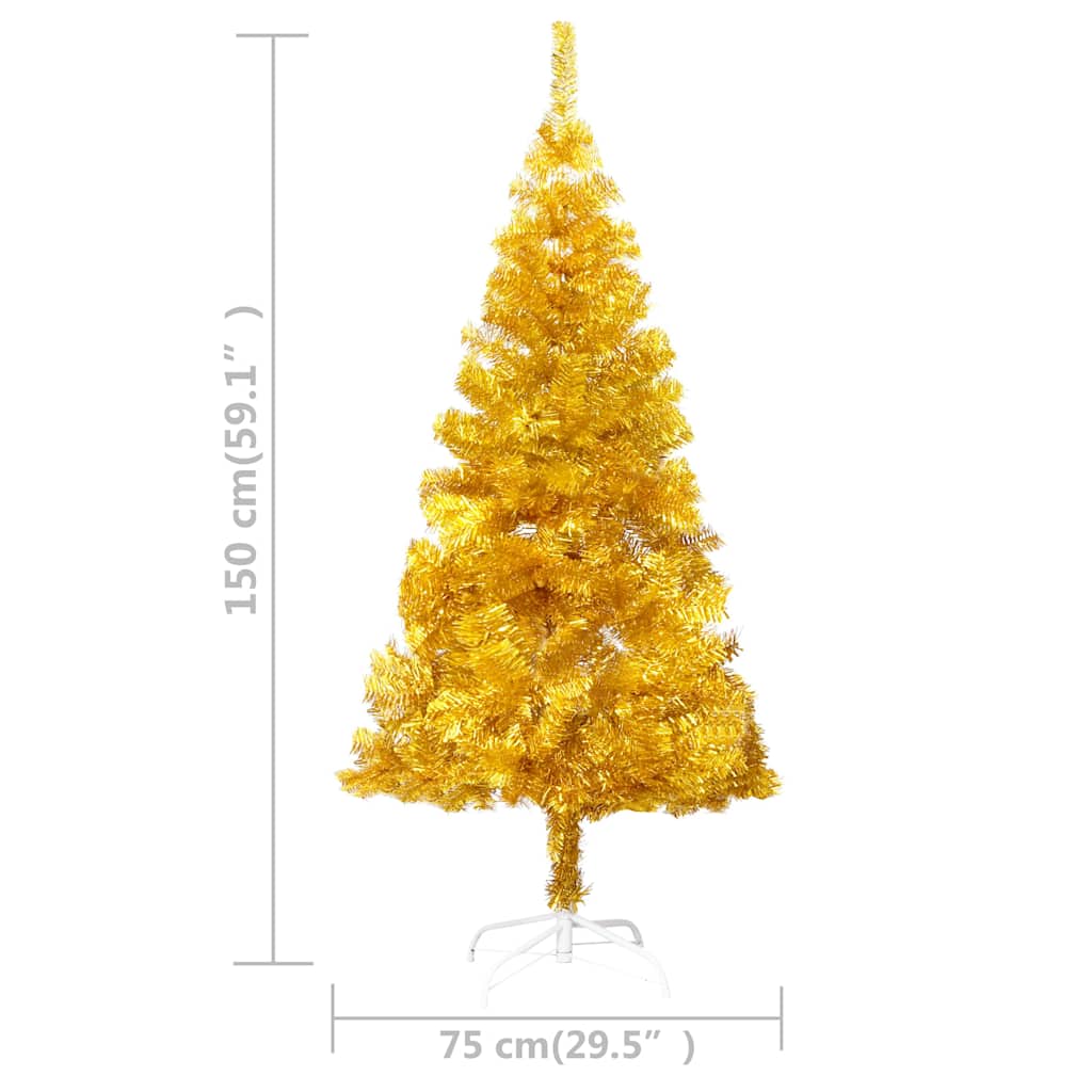 vidaXL Sztuczna choinka z lampkami i bombkami, złota, 150 cm, PET