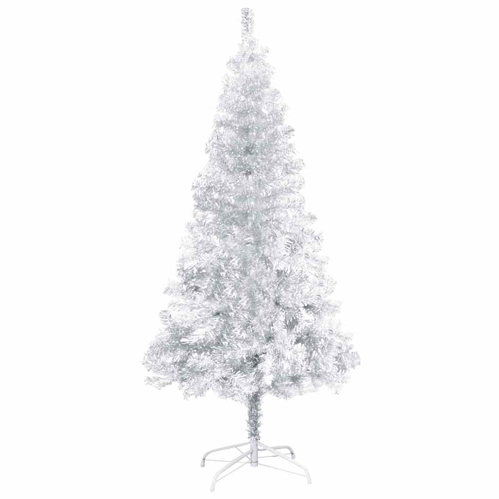 vidaXL Sztuczna choinka z lampkami i bombkami, srebrna, 120 cm, PET