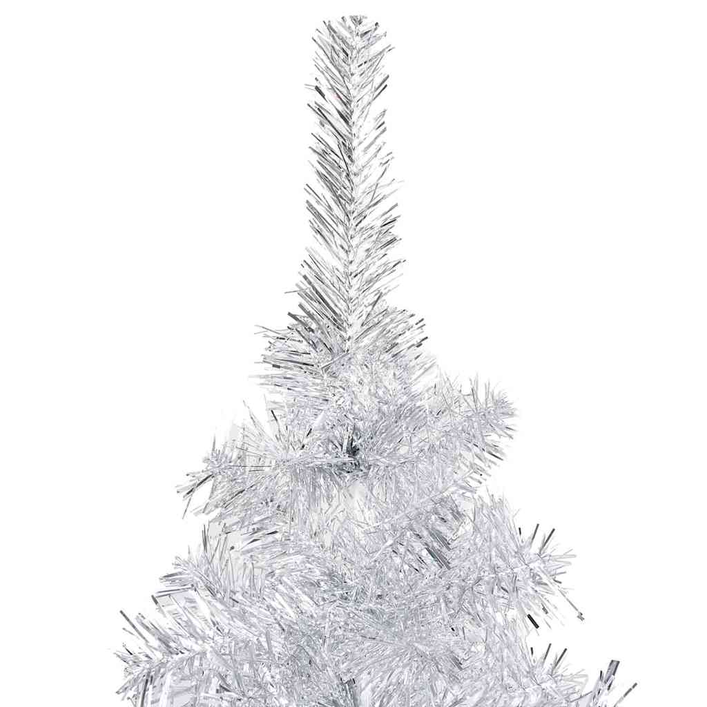vidaXL Sztuczna choinka z lampkami i bombkami, srebrna, 120 cm, PET