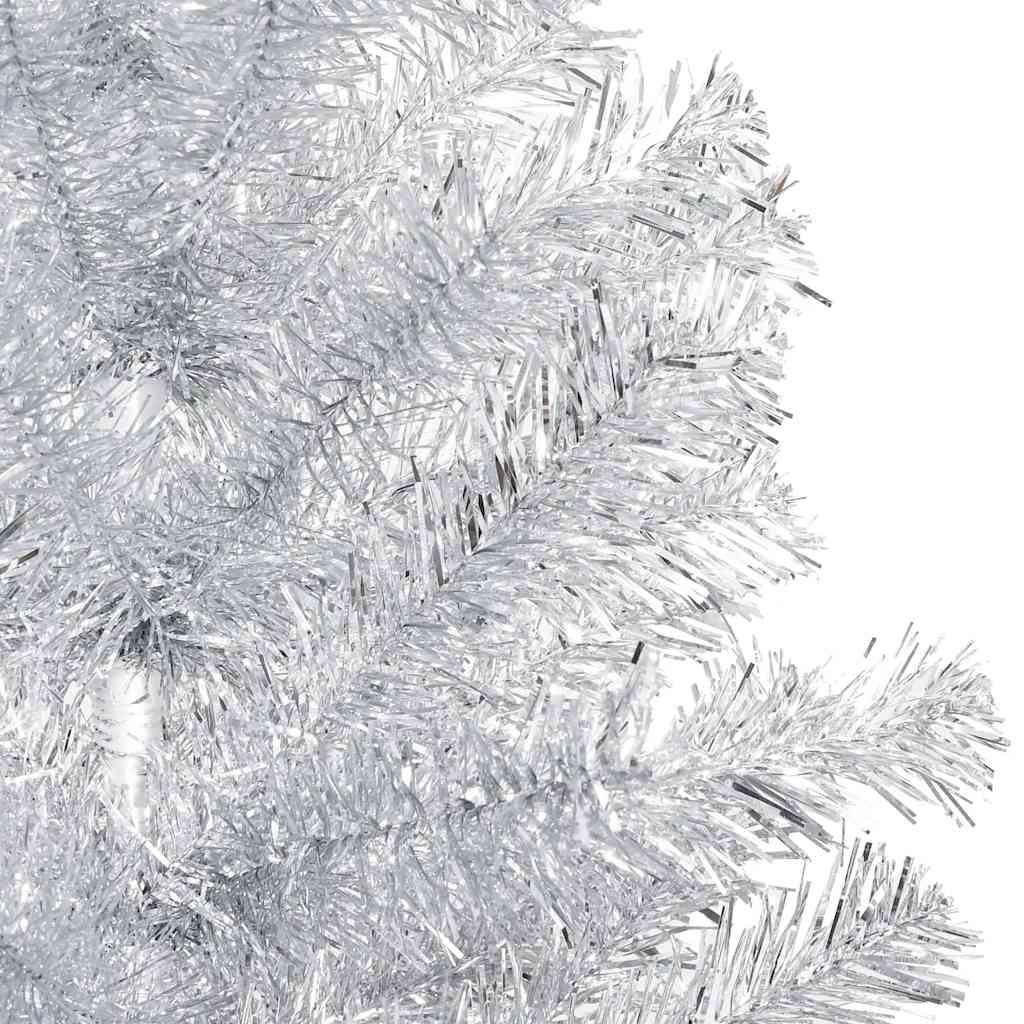 vidaXL Sztuczna choinka z lampkami i bombkami, srebrna, 120 cm, PET