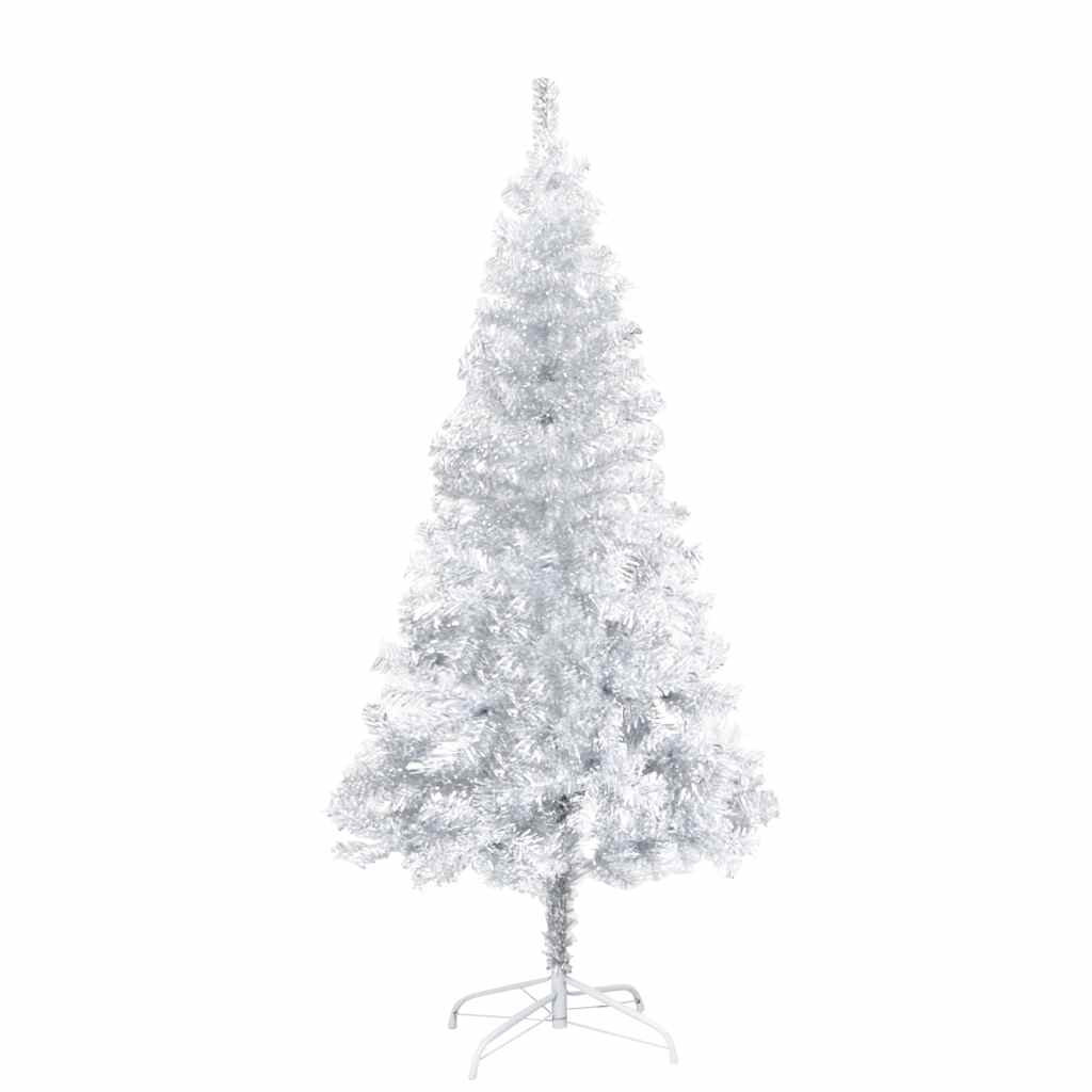 vidaXL Sztuczna choinka z lampkami i bombkami, srebrna, 150 cm, PET