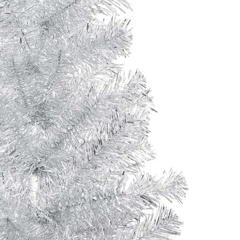 vidaXL Sztuczna choinka z lampkami i bombkami, srebrna, 150 cm, PET