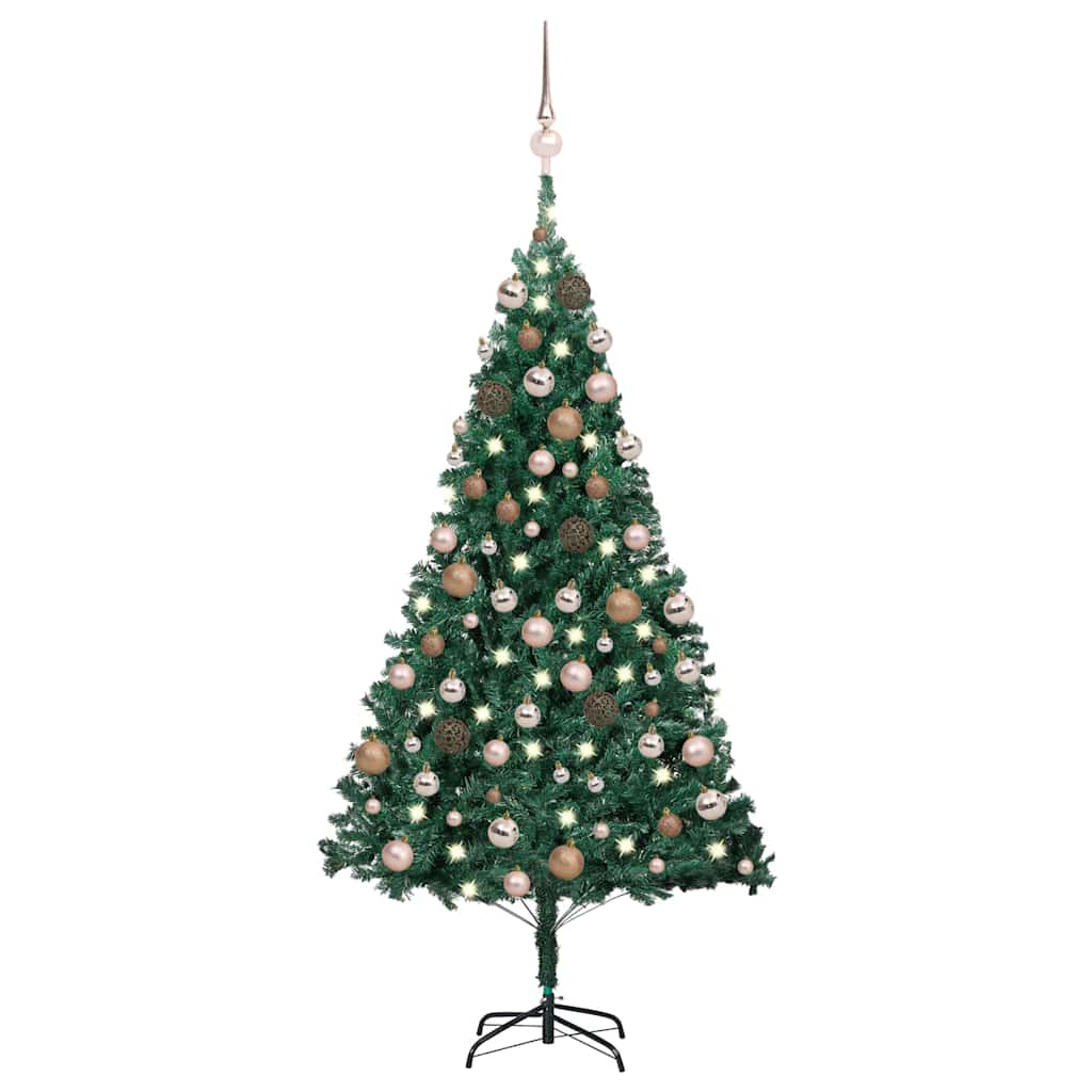vidaXL Sztuczna choinka z lampkami i bombkami, zielona, 120 cm, PVC
