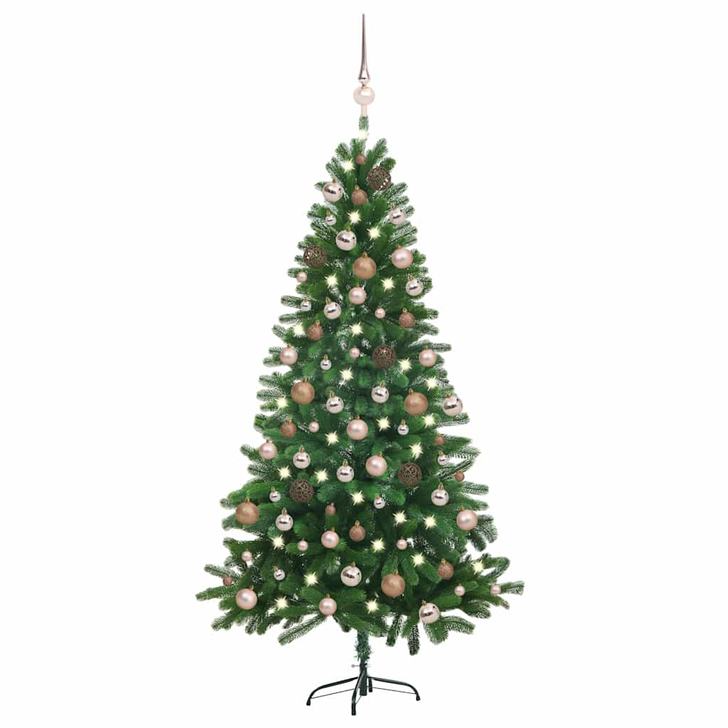 vidaXL Sztuczna choinka z lampkami i bombkami, 180 cm, zielona