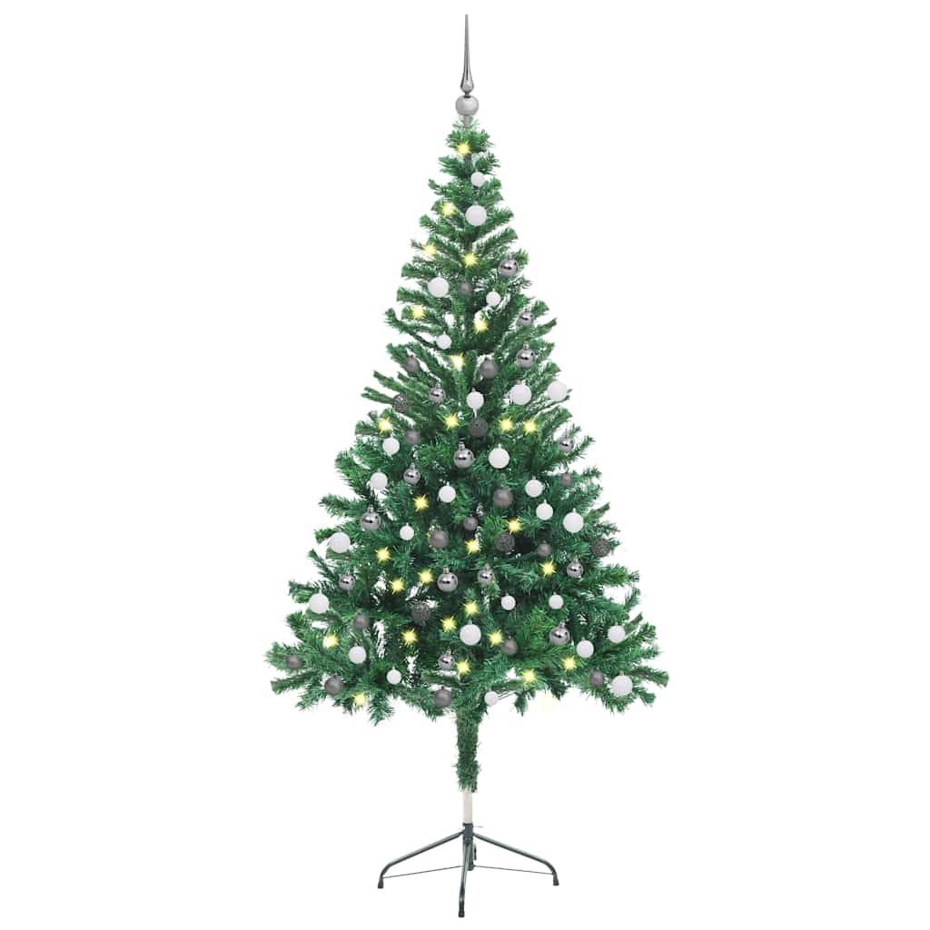 vidaXL Sztuczna choinka z lampkami i bombkami, 150 cm, 380 gałązek