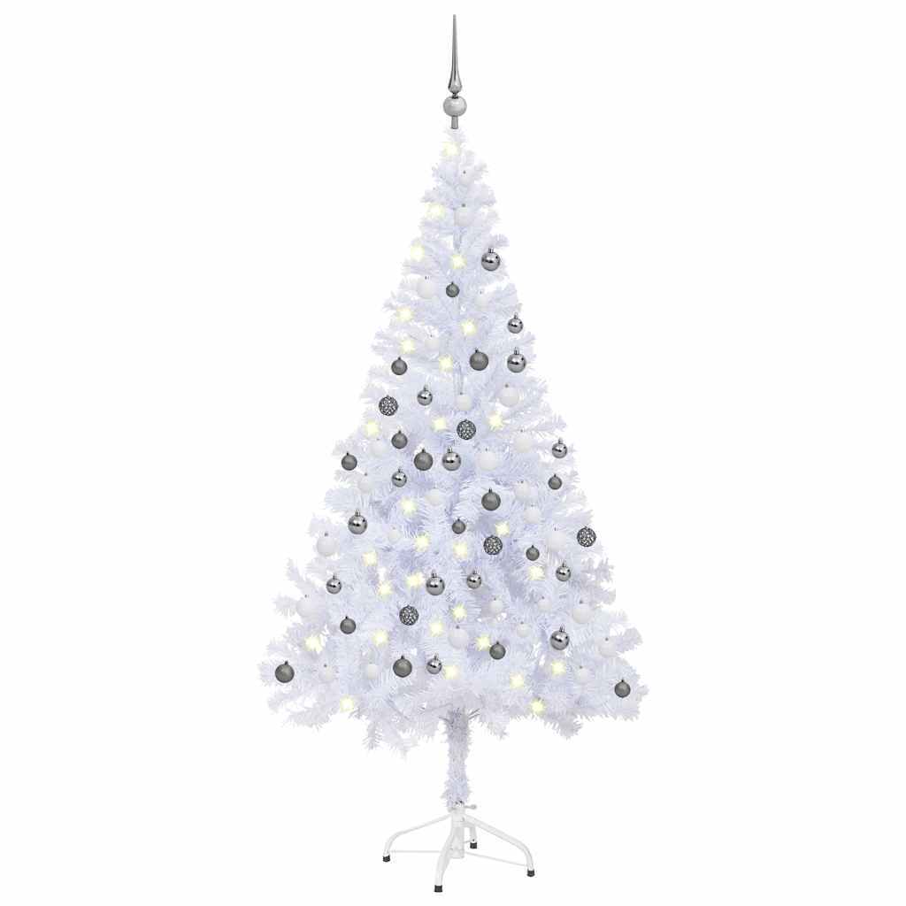 vidaXL Sztuczna choinka z lampkami i bombkami, 150 cm, 380 gałązek