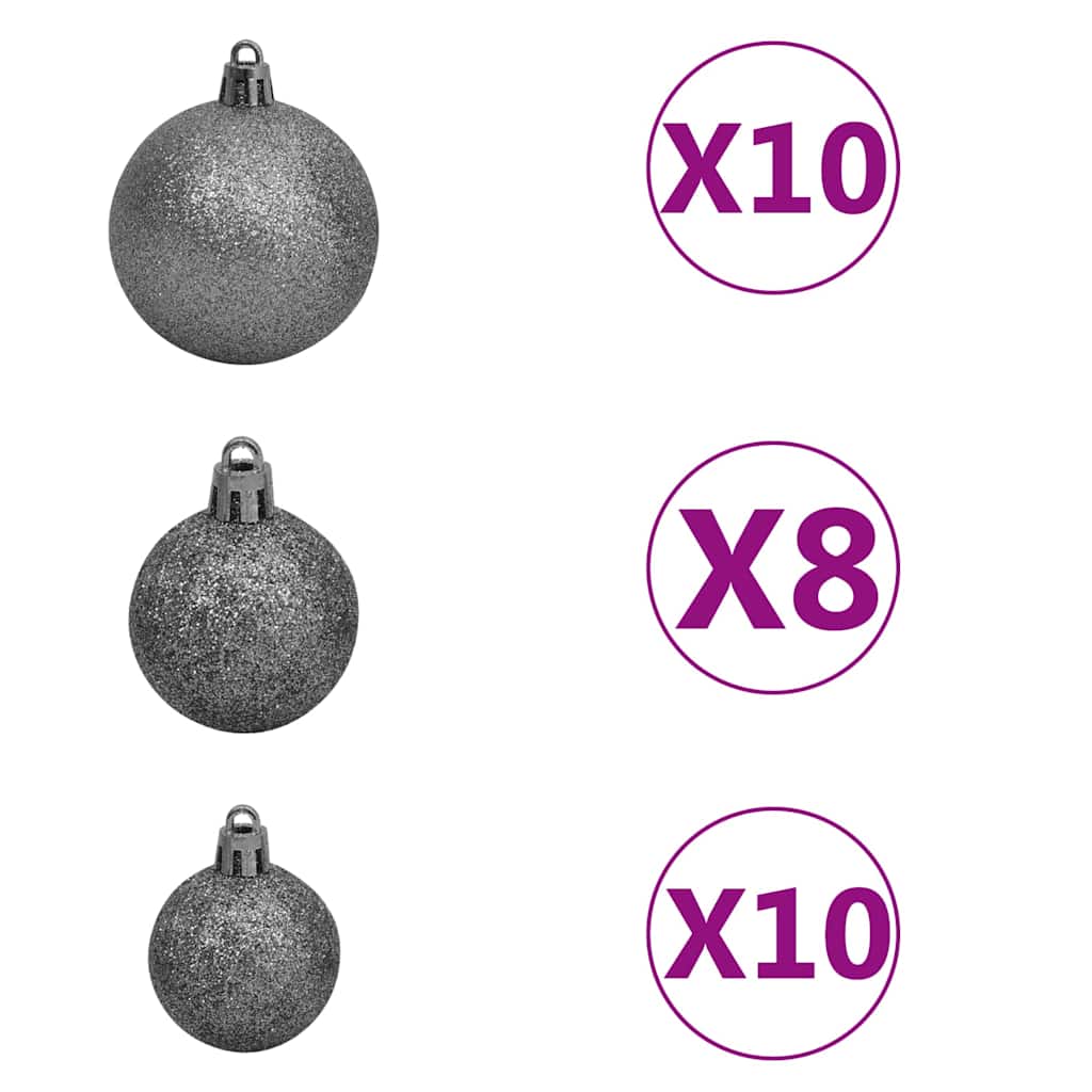 vidaXL Sztuczna choinka z lampkami i bombkami, L, 240 cm, biała