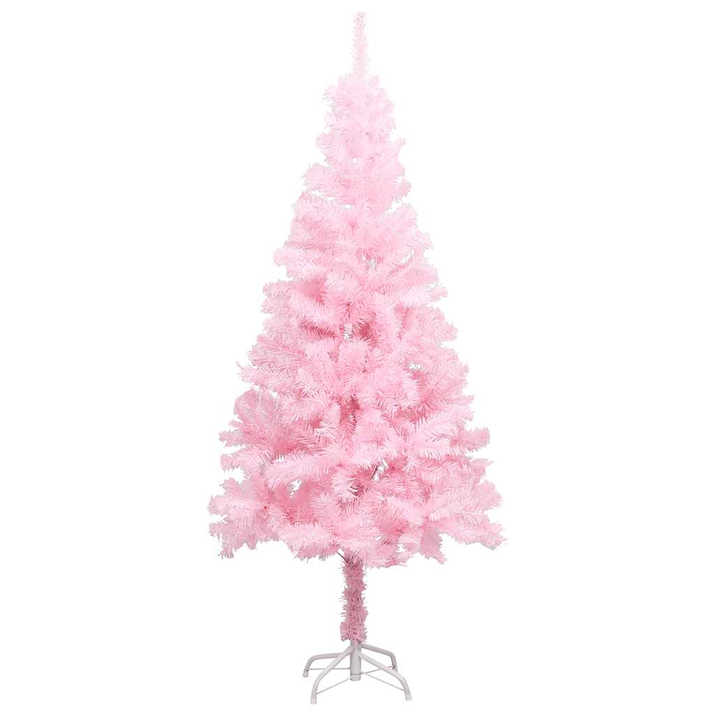 vidaXL Sztuczna choinka z lampkami i bombkami, różowa, 120 cm, PVC
