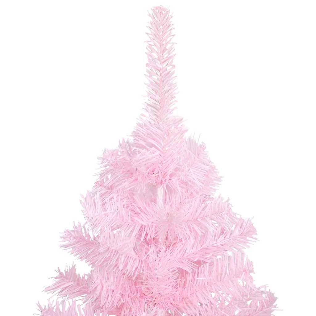 vidaXL Sztuczna choinka z lampkami i bombkami, różowa, 120 cm, PVC