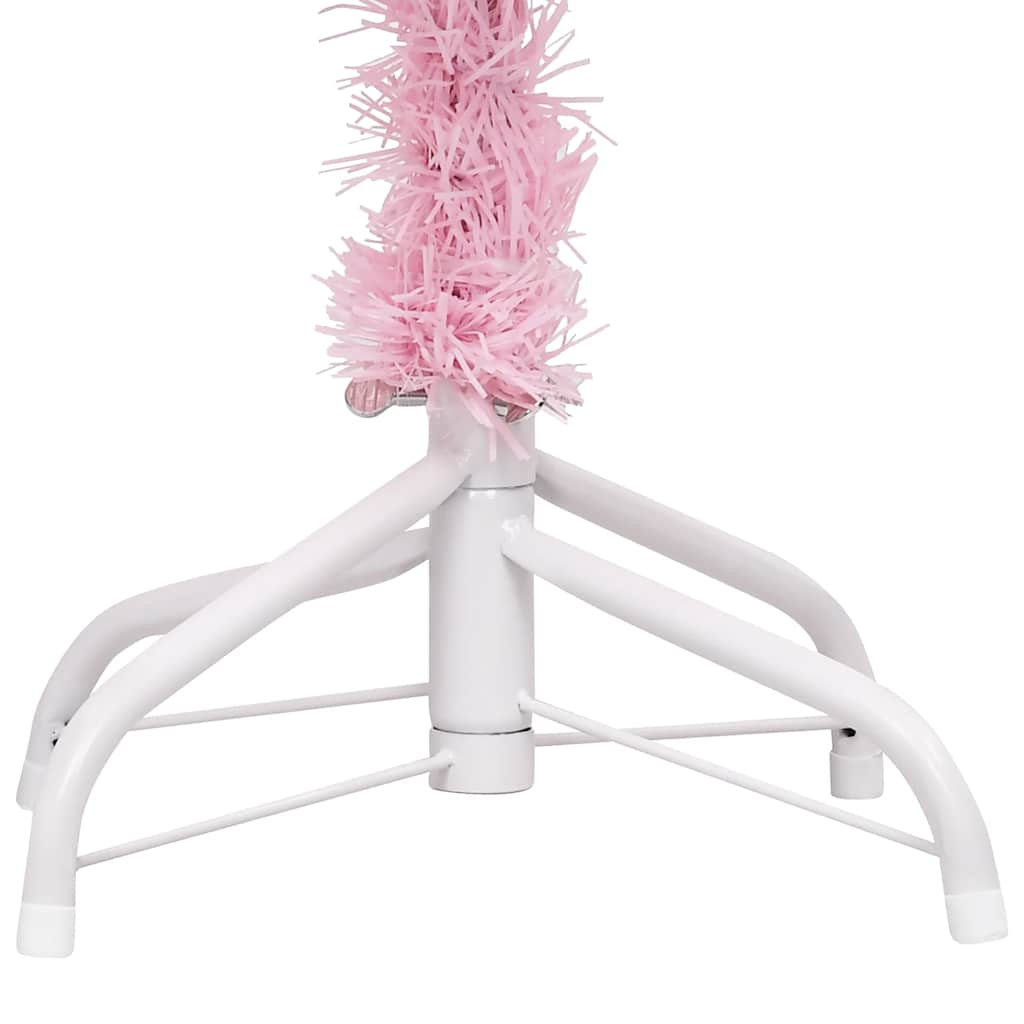 vidaXL Sztuczna choinka z lampkami i bombkami, różowa, 120 cm, PVC