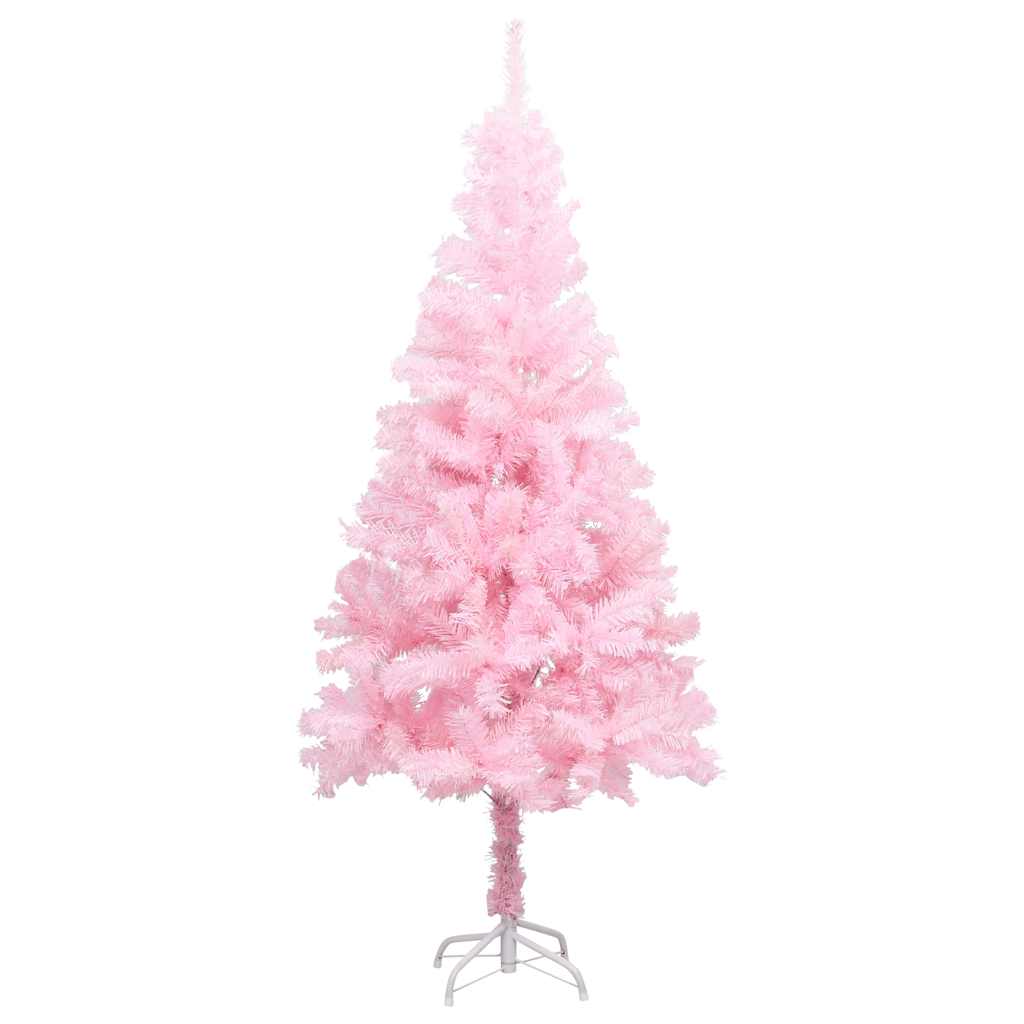 vidaXL Sztuczna choinka z lampkami i bombkami, różowa, 150 cm, PVC