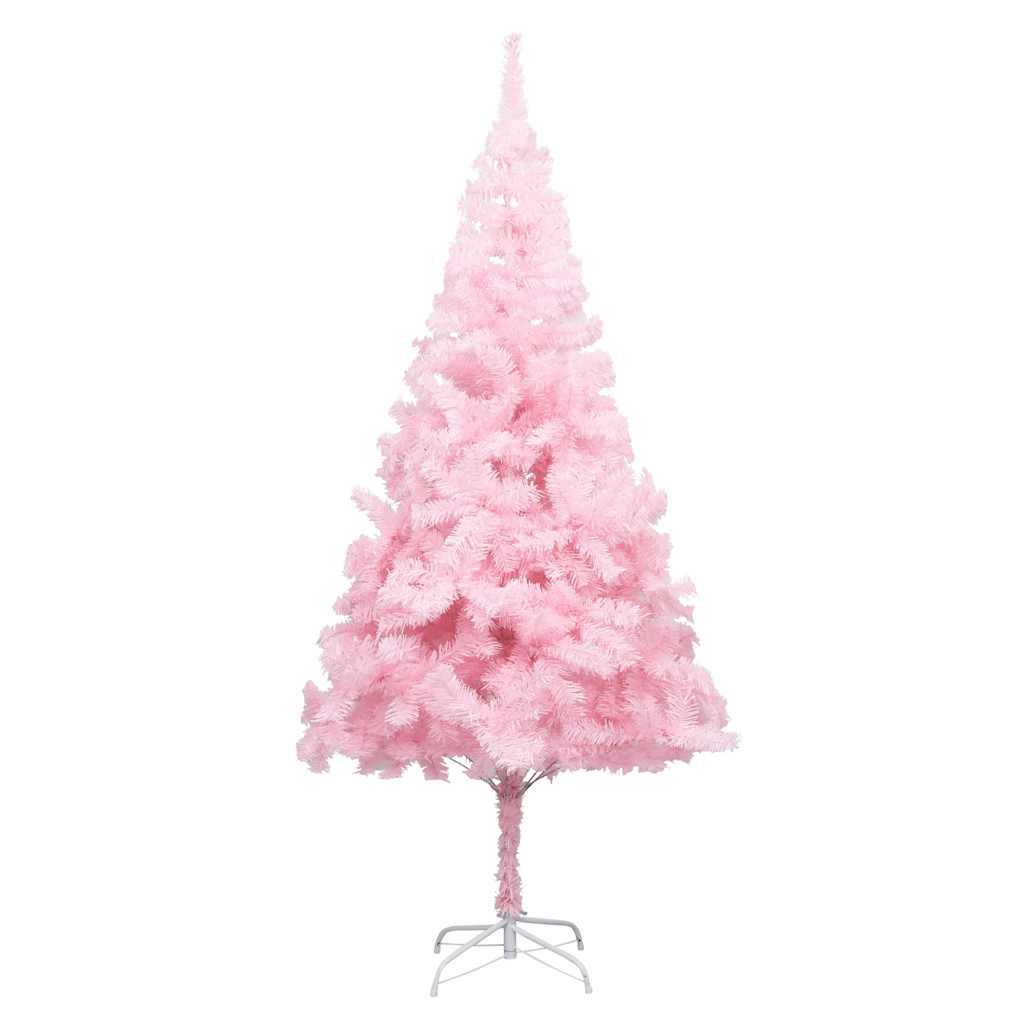 vidaXL Sztuczna choinka z lampkami i bombkami, różowa, 210 cm, PVC