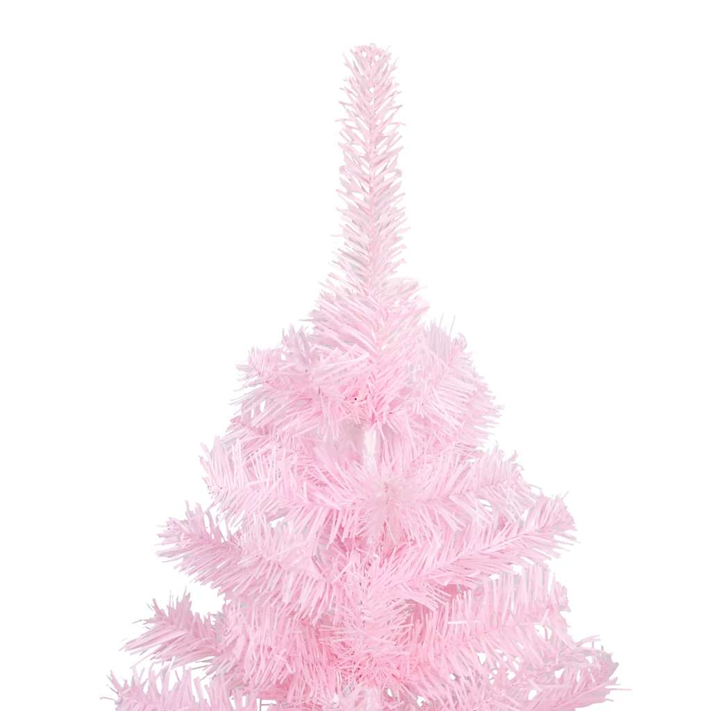 vidaXL Sztuczna choinka z lampkami i bombkami, różowa, 210 cm, PVC