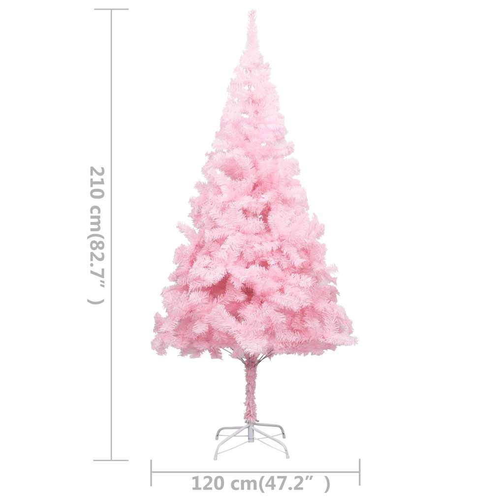 vidaXL Sztuczna choinka z lampkami i bombkami, różowa, 210 cm, PVC