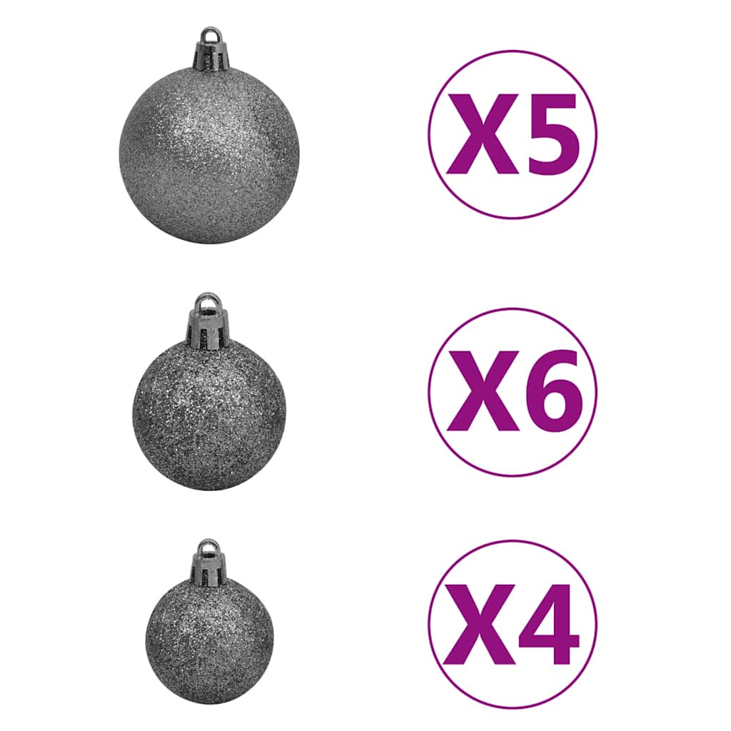 vidaXL Sztuczna choinka z lampkami i bombkami, srebrna, 120 cm, PET