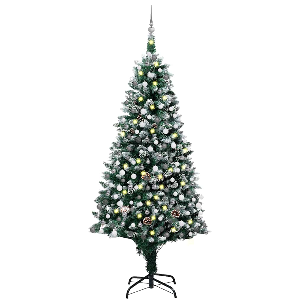 vidaXL Sztuczna choinka z LED, bombkami i szyszkami, 210 cm
