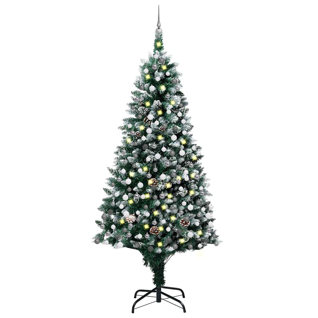 vidaXL Sztuczna choinka z LED, bombkami i szyszkami, 240 cm