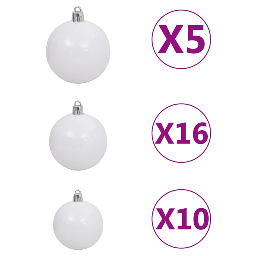 vidaXL Sztuczna choinka z lampkami i bombkami, biała, 180 cm, PVC