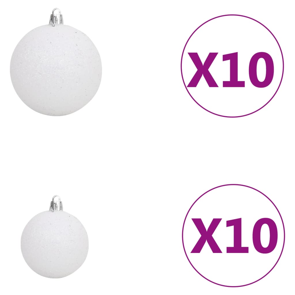 vidaXL Sztuczna choinka z lampkami i bombkami, biała, 240 cm