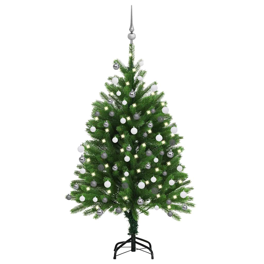 vidaXL Sztuczna choinka z lampkami i bombkami, 120 cm, zielona