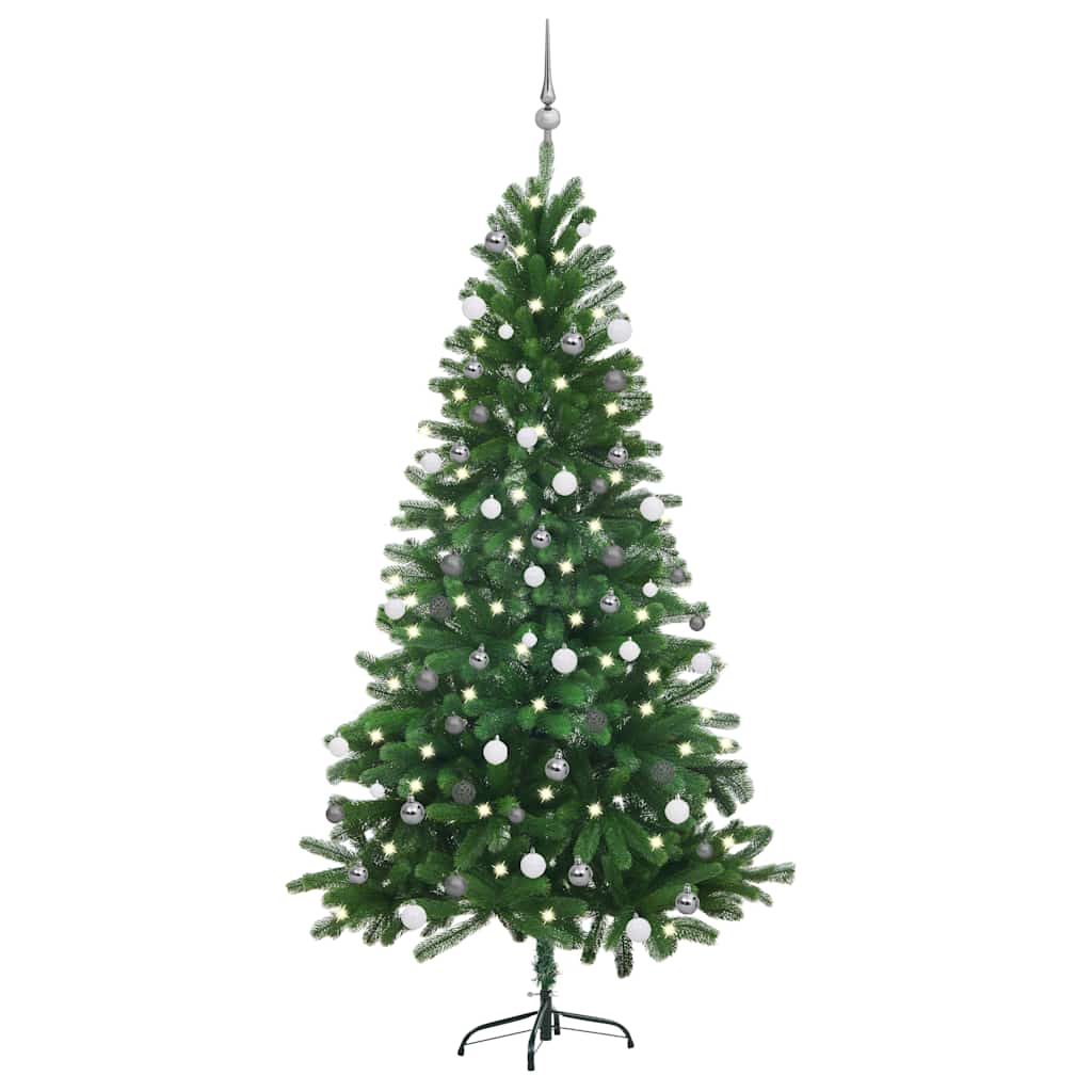 vidaXL Sztuczna choinka z lampkami i bombkami, 180 cm, zielona