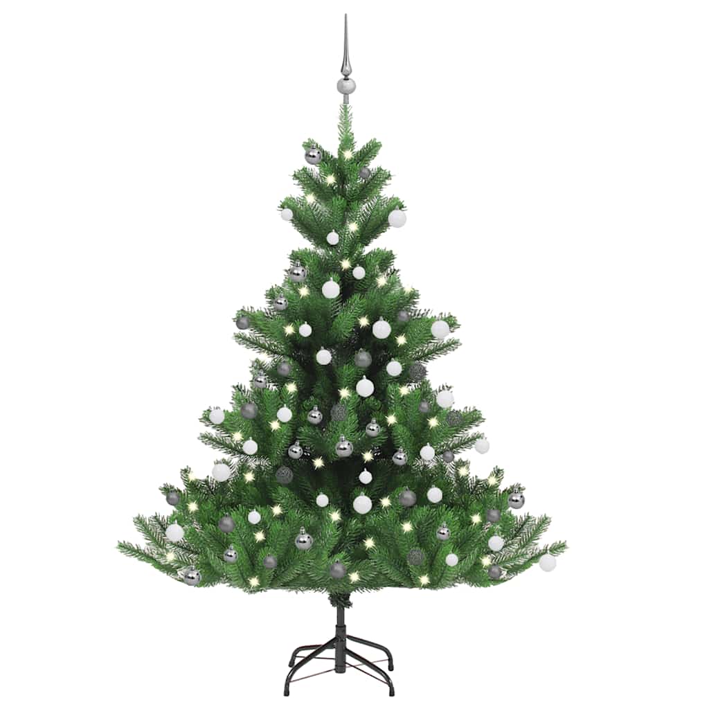 vidaXL Sztuczna jodła kaukaska z LED i bombkami, zielona, 150 cm