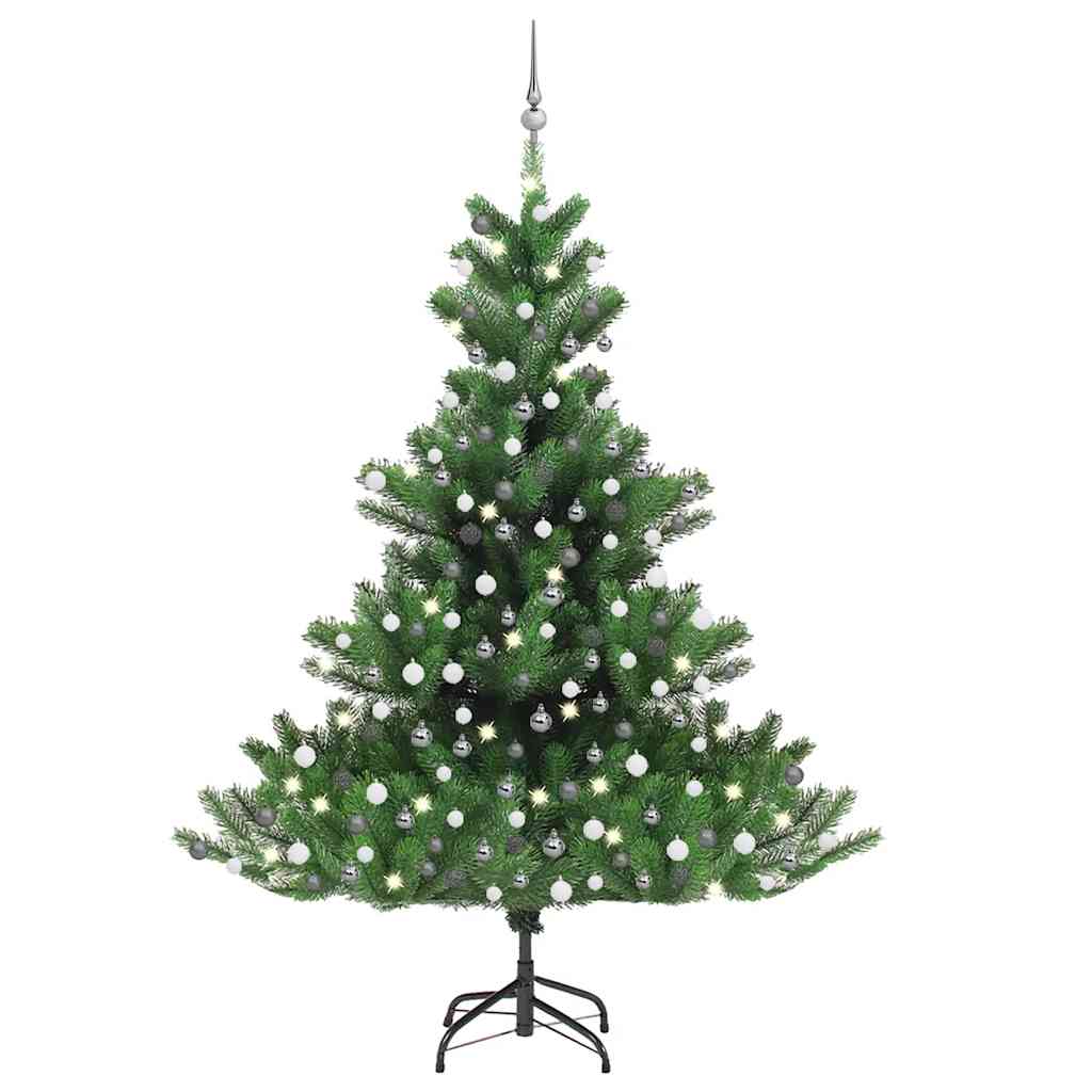 vidaXL Sztuczna jodła kaukaska z LED i bombkami, zielona, 210 cm
