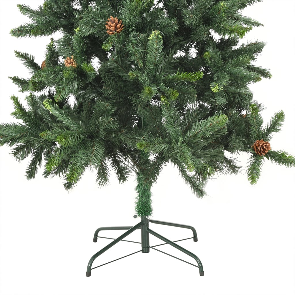 vidaXL Sztuczna choinka z lampkami i szyszkami, zielona, 210 cm
