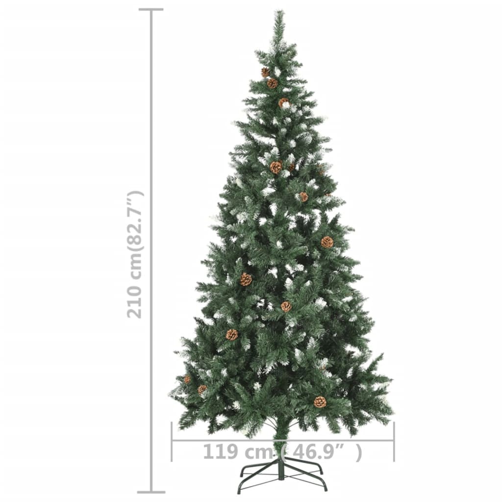 vidaXL Sztuczna choinka z lampkami i szyszkami, 210 cm