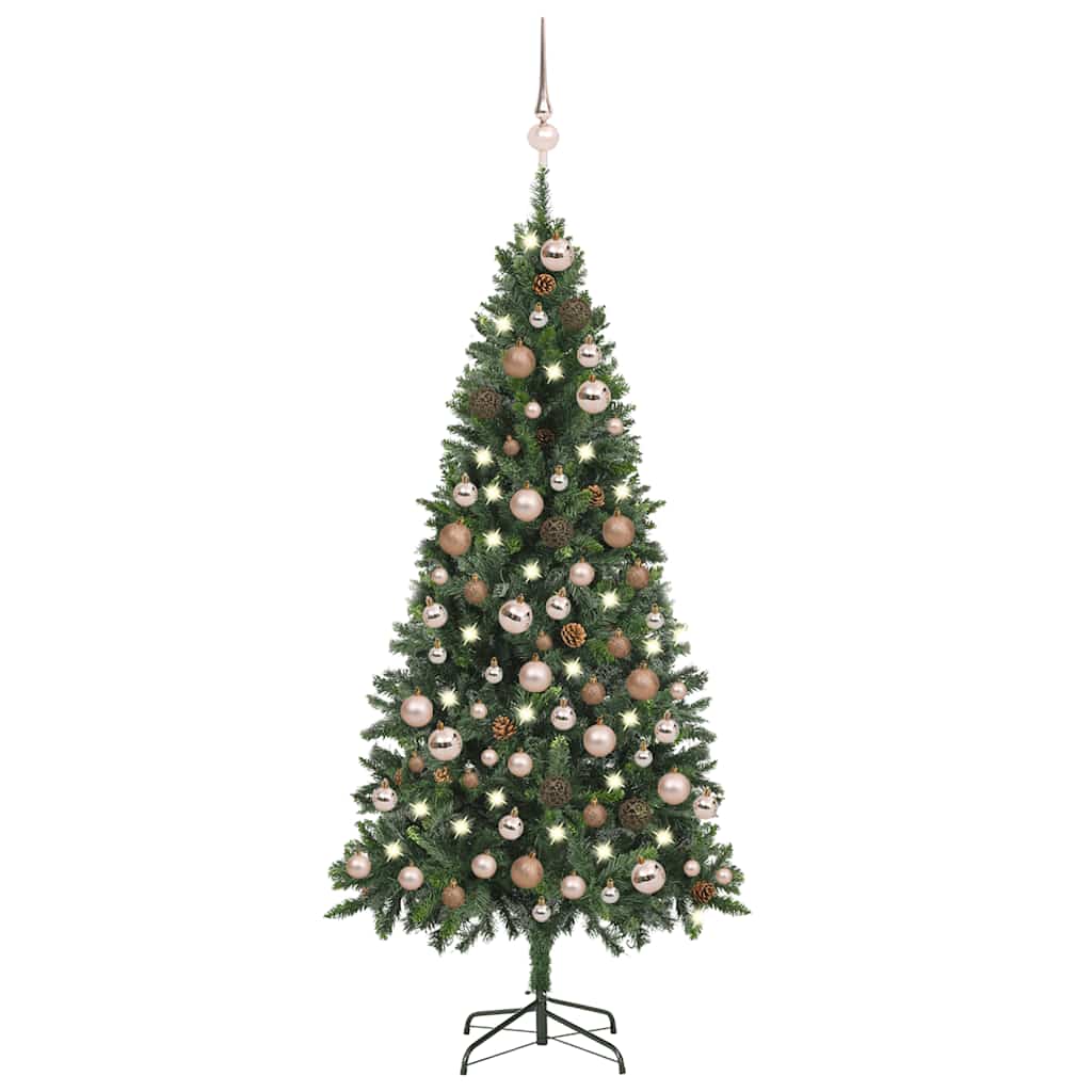 vidaXL Sztuczna choinka z lampkami, bombkami i szyszkami, 180 cm