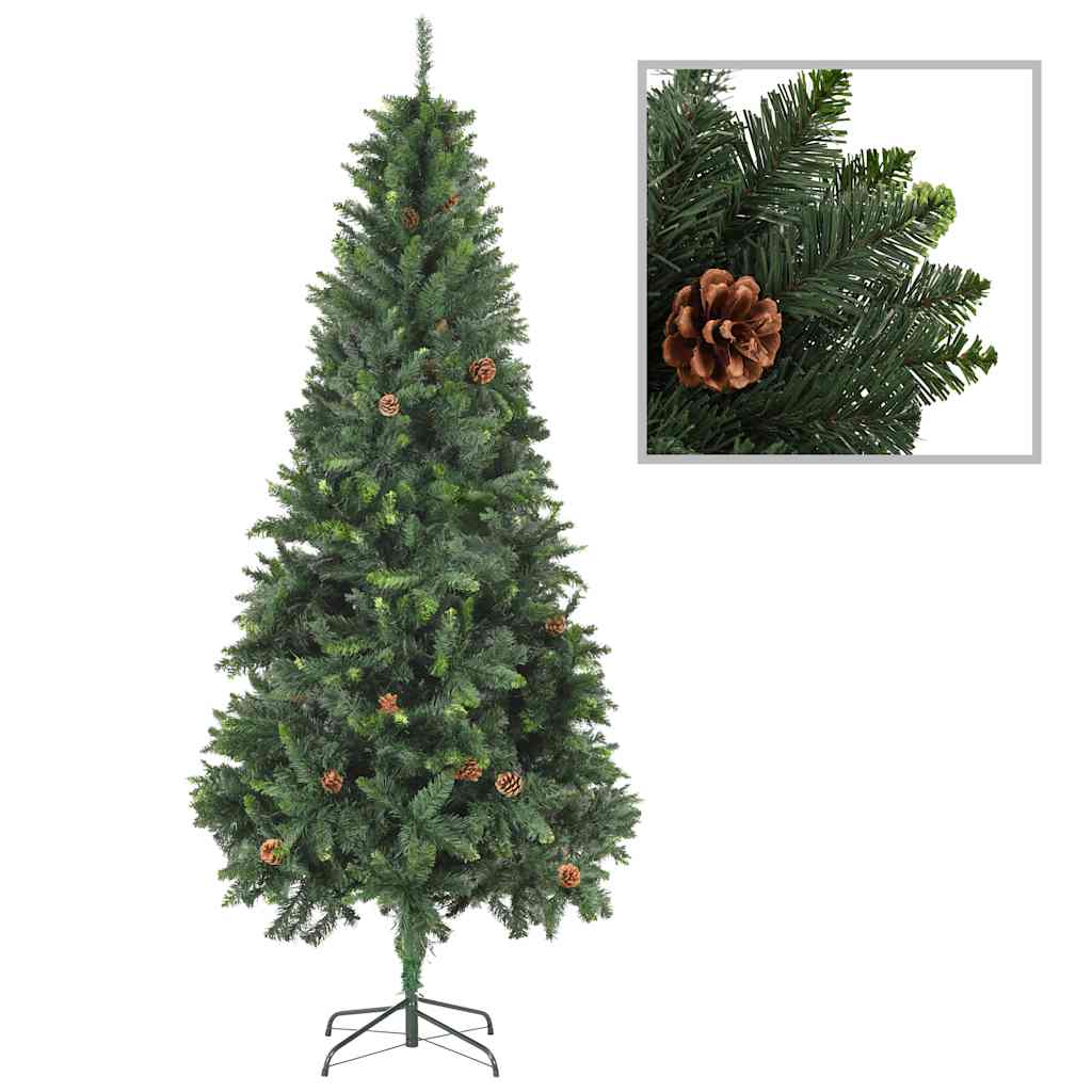 vidaXL Sztuczna choinka z lampkami, bombkami i szyszkami, 210 cm