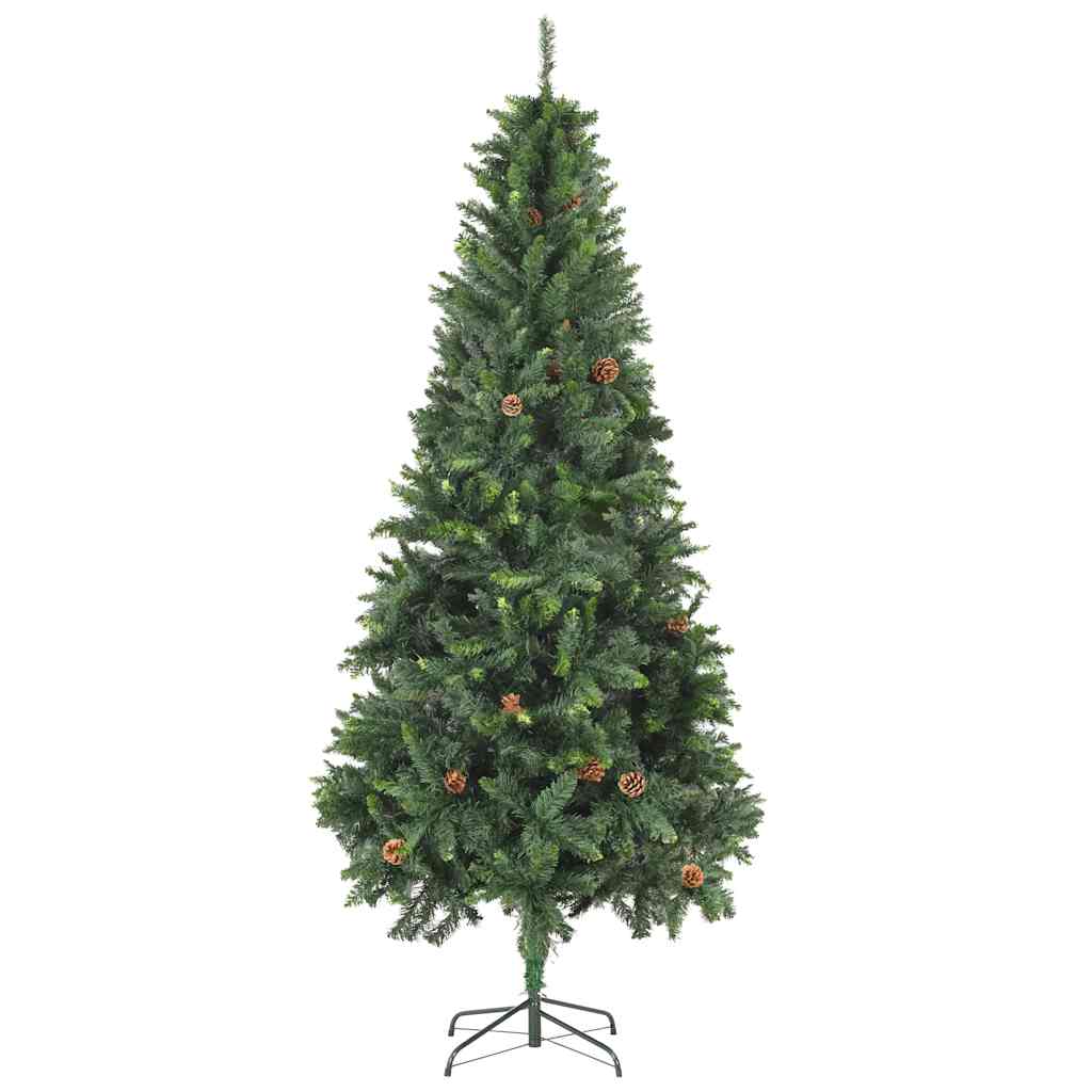 vidaXL Sztuczna choinka z lampkami, bombkami i szyszkami, 210 cm